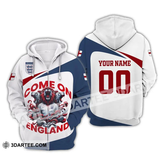 Unisex Shirt Custom Name And Number England Football Come On Polo Long Sleeve Zipper Hoodie / S