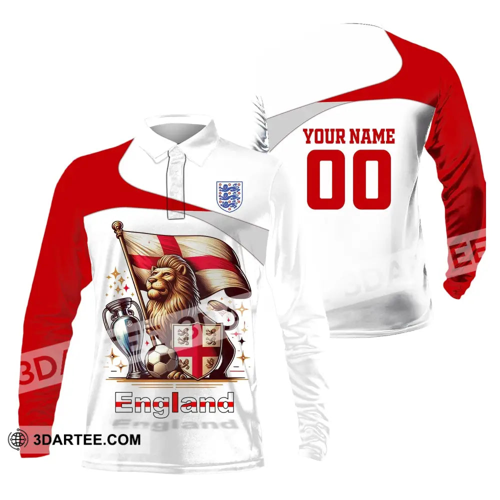 Unisex Shirt Custom Name And Number England Football Euro 2024 Polo Long Sleeve / S T-Shirt