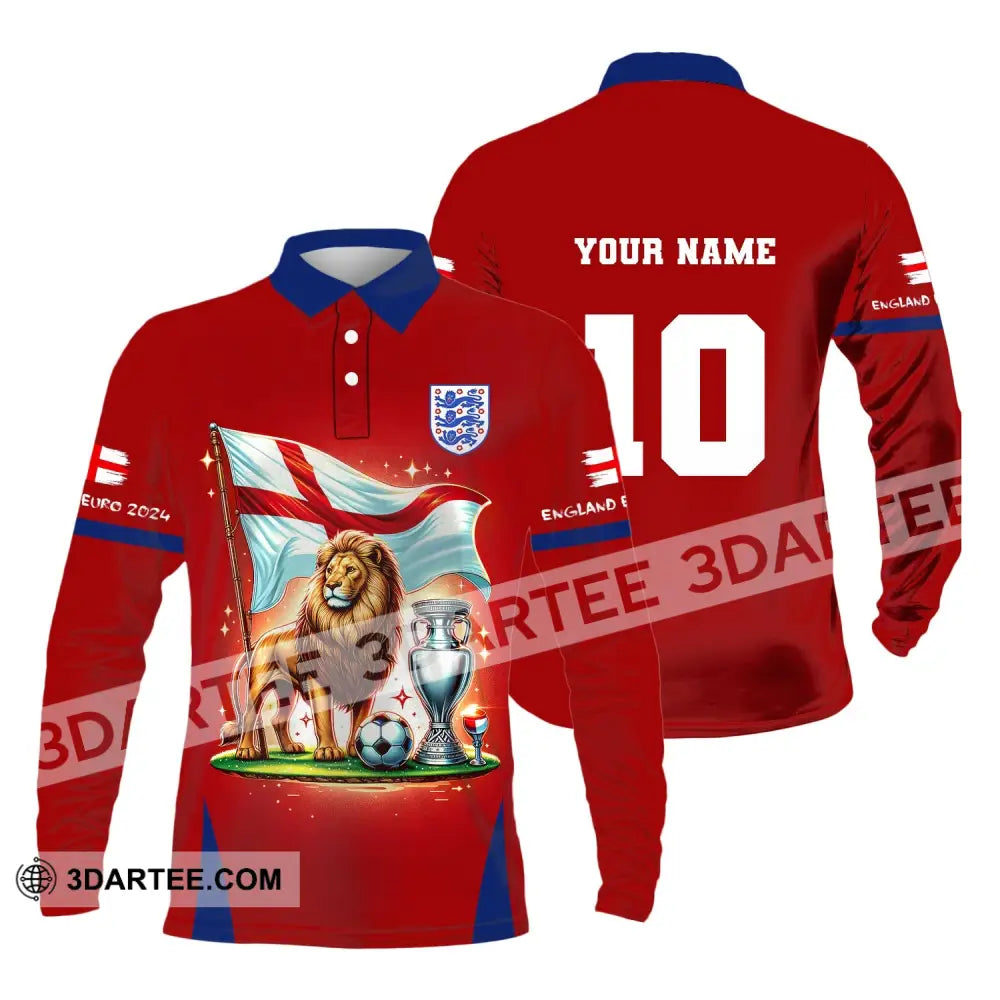 Unisex Shirt Custom Name And Number England Football Euro 2024 Polo Long Sleeve / S T-Shirt