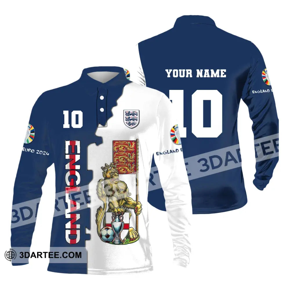 Unisex Shirt Custom Name And Number England Football Euro 2024 Polo Long Sleeve / S T-Shirt