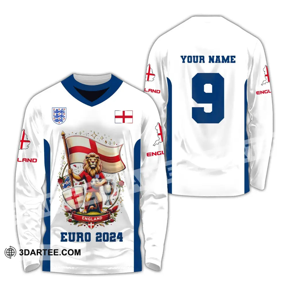 Unisex Shirt Custom Name And Number England Football Euro 2024 Polo Long Sleeve / S T-Shirt