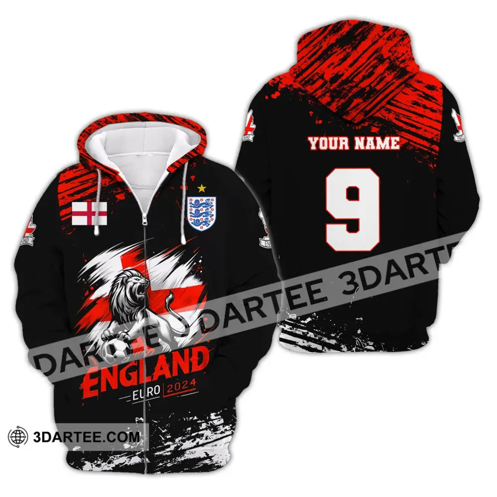 Unisex Shirt Custom Name And Number England Football Euro 2024 Polo Long Sleeve Zipper Hoodie / S