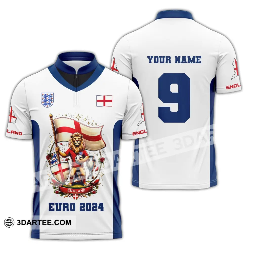 Unisex Shirt Custom Name And Number England Football Euro 2024 Polo Long Sleeve Zipper / S T-Shirt