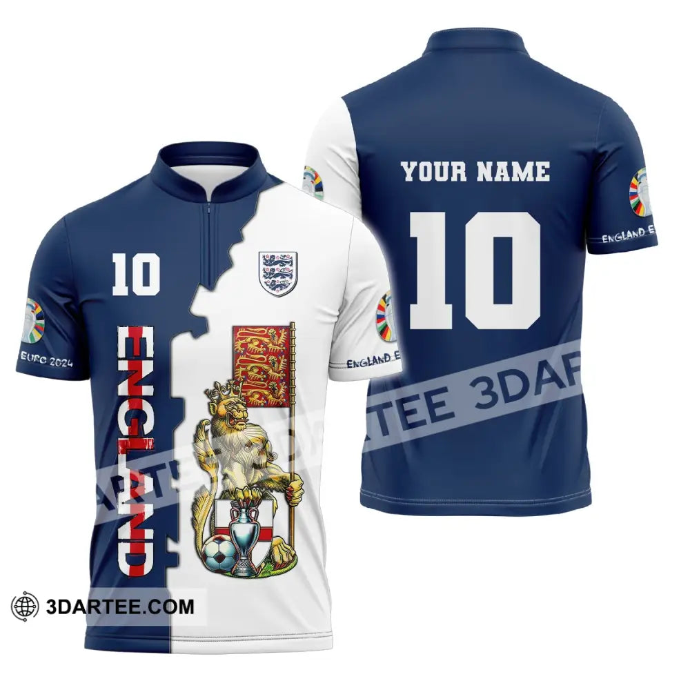 Unisex Shirt Custom Name And Number England Football Euro 2024 Polo Long Sleeve Zipper / S T-Shirt