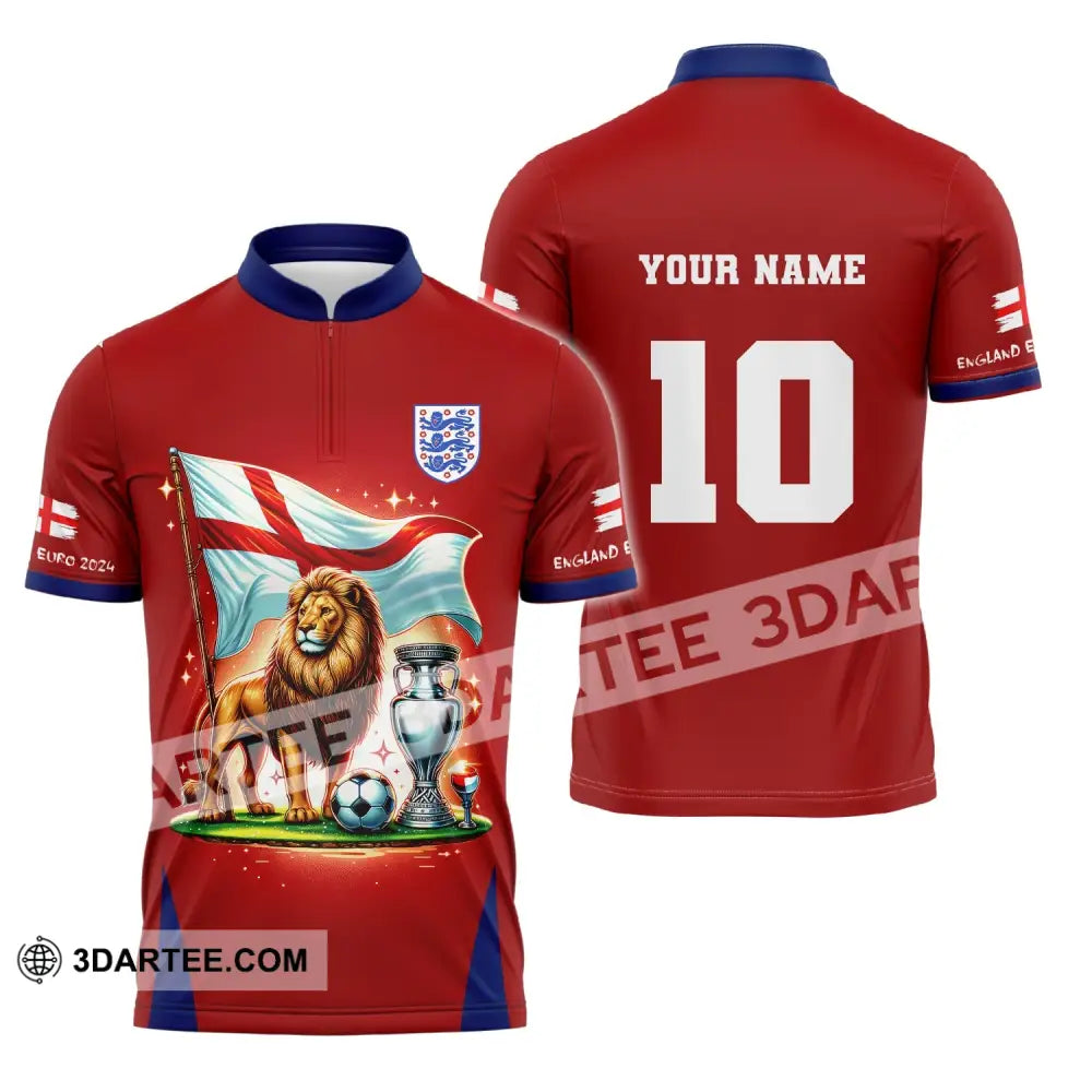 Unisex Shirt Custom Name And Number England Football Euro 2024 Polo Long Sleeve Zipper / S T-Shirt