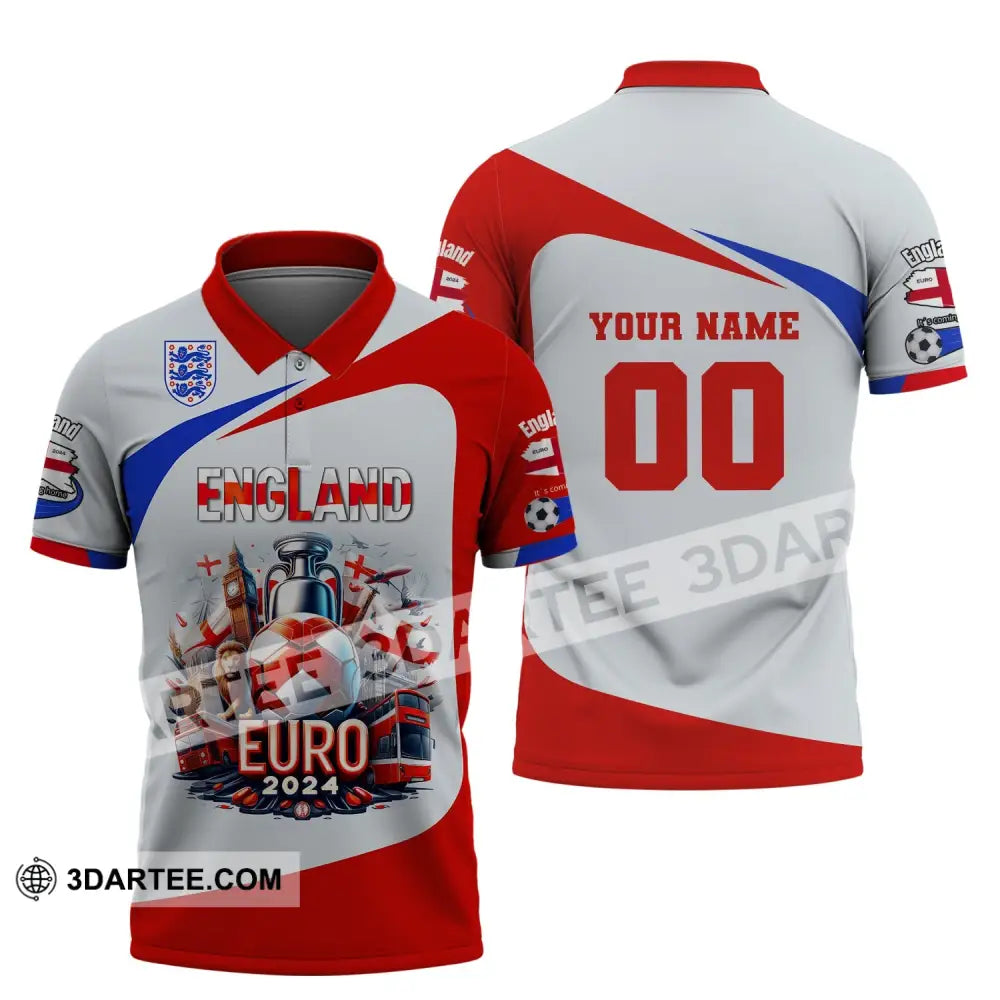 Unisex Shirt Custom Name And Number England Football Polo Long Sleeve Euro 2024 / S T-Shirt