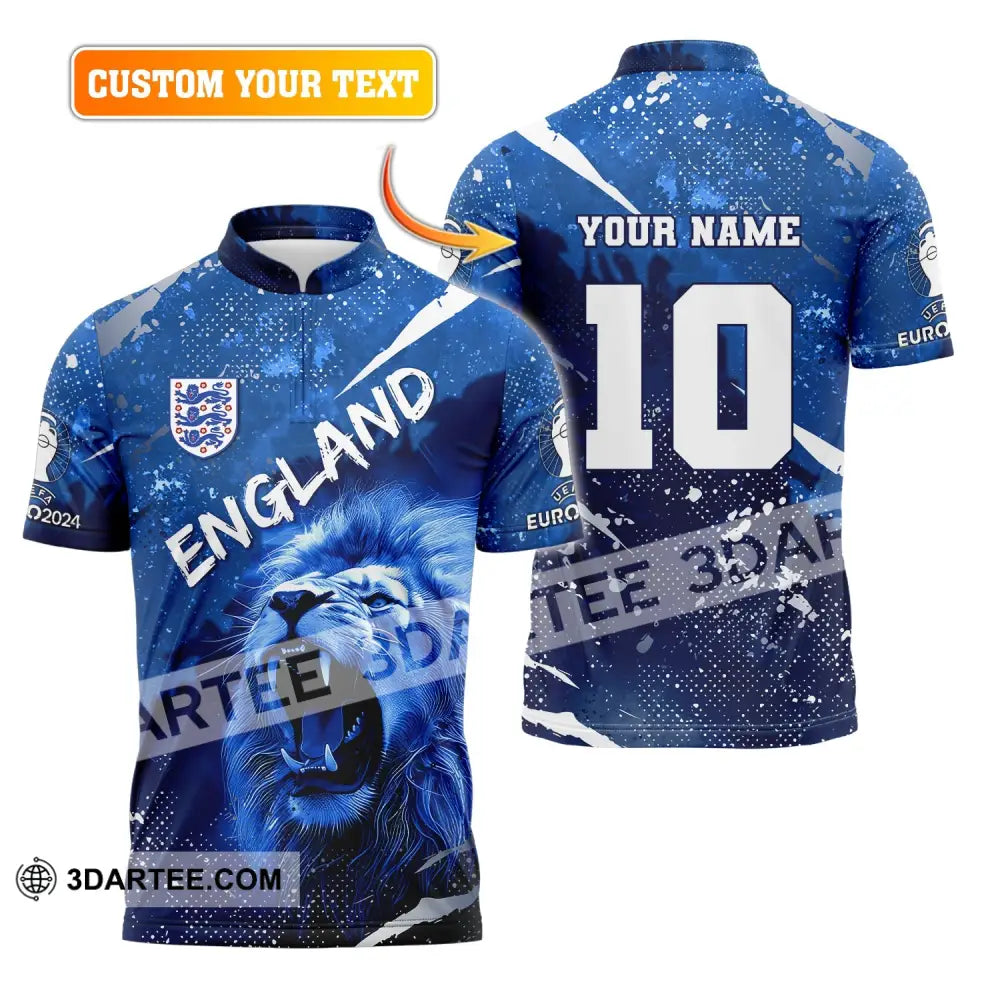 Unisex Shirt Custom Name And Number England Football Polo Long Sleeve Euro 2024 T-Shirt