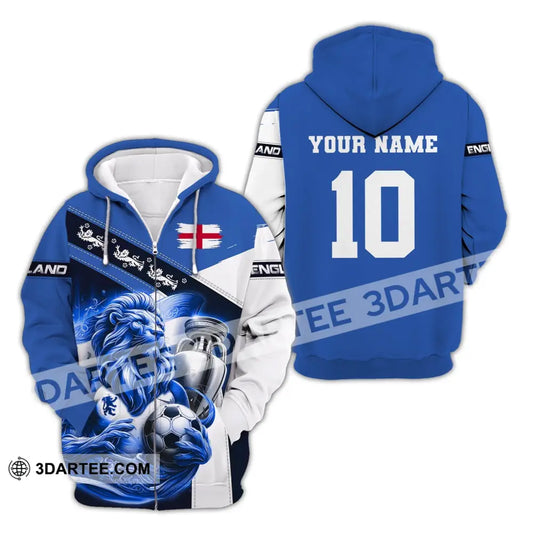 Unisex Shirt Custom Name And Number England Football Polo Long Sleeve Euro 2024 Zipper Hoodie / S