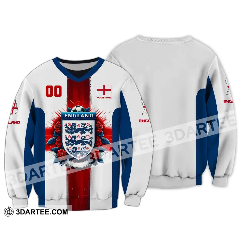 Unisex Shirt Custom Name And Number England Football Polo Long Sleeve Soccer Lover T-Shirt