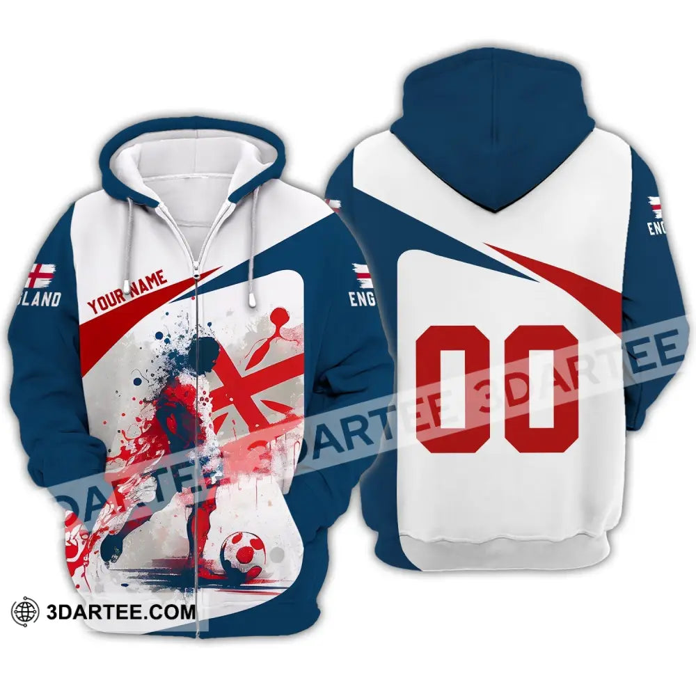 Unisex Shirt - Custom Name And Number England Man Playing Ball Euro 2024 Zipper Hoodie / S T-Shirt