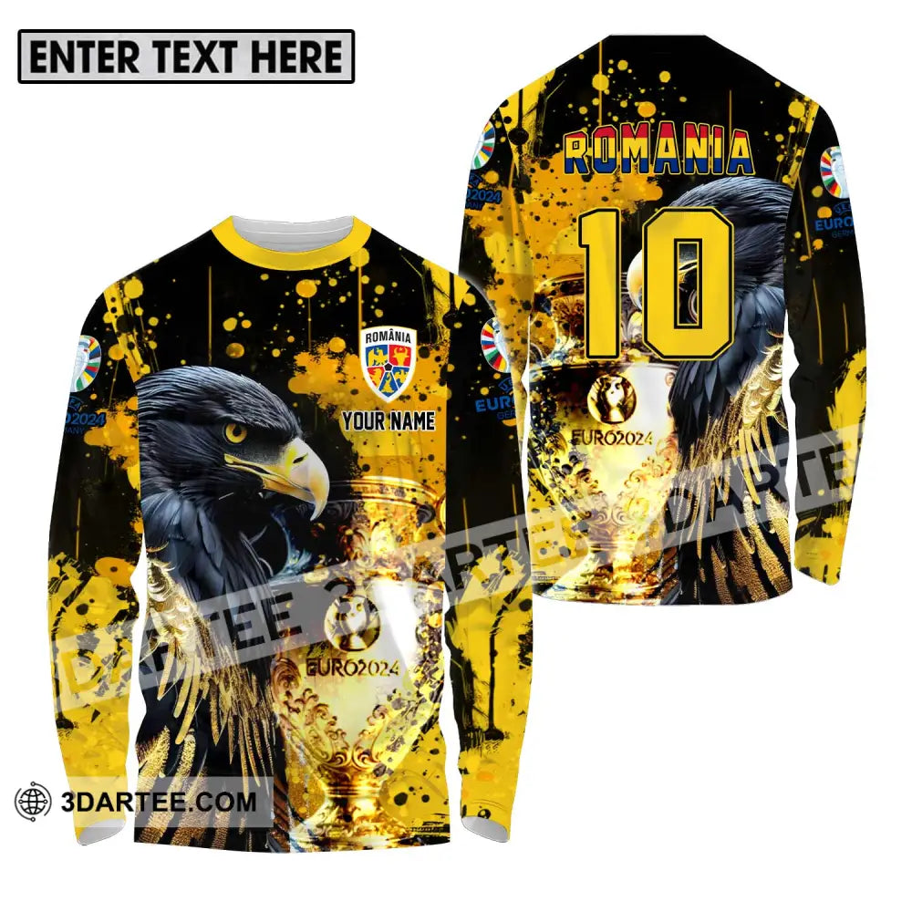 Unisex Shirt - Custom Name And Number Euro 2024 Cup Eagle Romania Team Long Sleeve / S T-Shirt