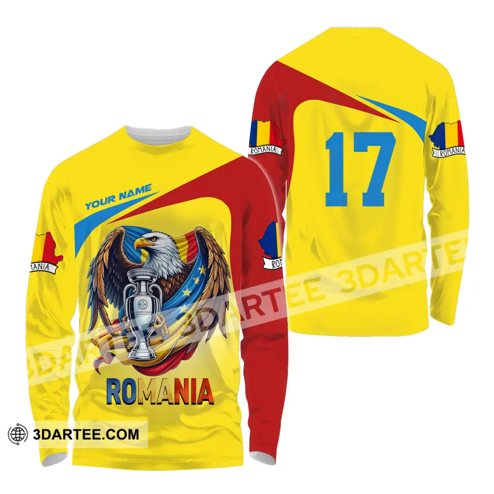 Unisex Shirt - Custom Name And Number Euro 2024 Cup Romania Gold Long Sleeve / S T-Shirt