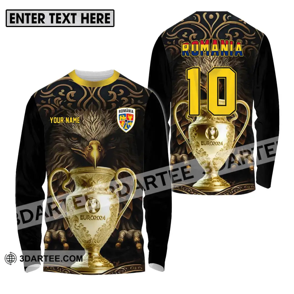 Unisex Shirt - Custom Name And Number Euro 2024 Cup Romania Team Long Sleeve / S T-Shirt