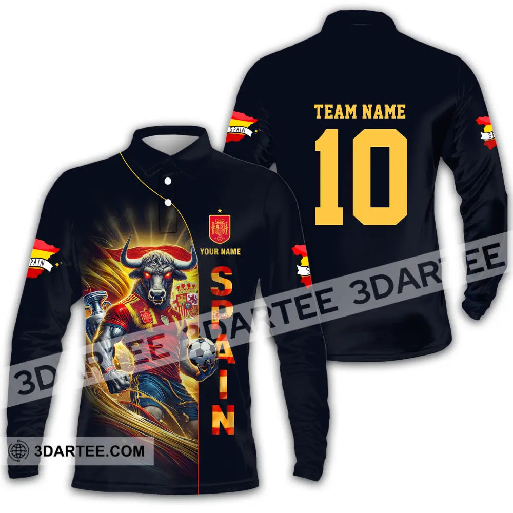 Unisex Shirt - Custom Name And Number Euro 2024 Cup Spain Team Long Sleeve Polo / S T-Shirt