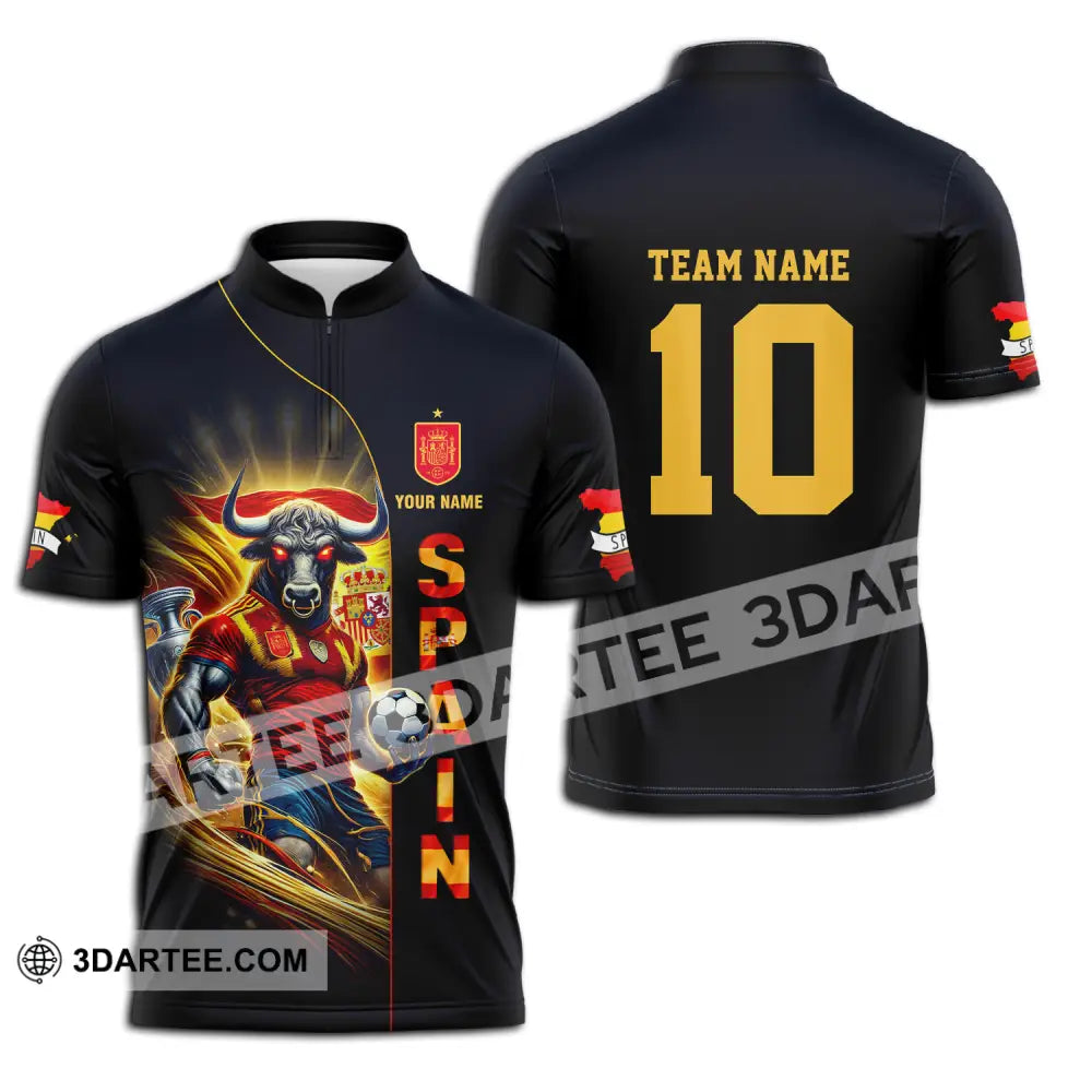 Unisex Shirt - Custom Name And Number Euro 2024 Cup Spain Team Zipper Polo / S T-Shirt