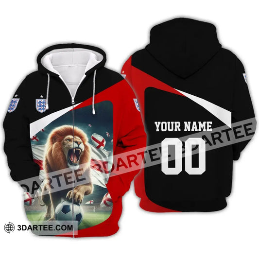 Unisex Shirt - Custom Name And Number Euro 2024 England Lion Line Zipper Hoodie / S T-Shirt