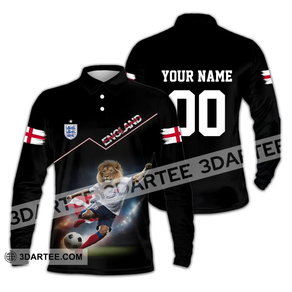 Unisex Shirt - Custom Name And Number Euro 2024 England Lion Long Sleeve Polo / S T-Shirt