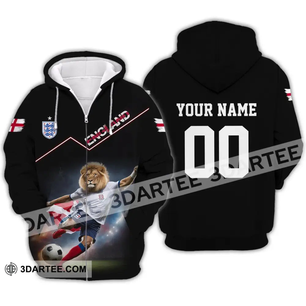 Unisex Shirt - Custom Name And Number Euro 2024 England Lion Zipper Hoodie / S T-Shirt