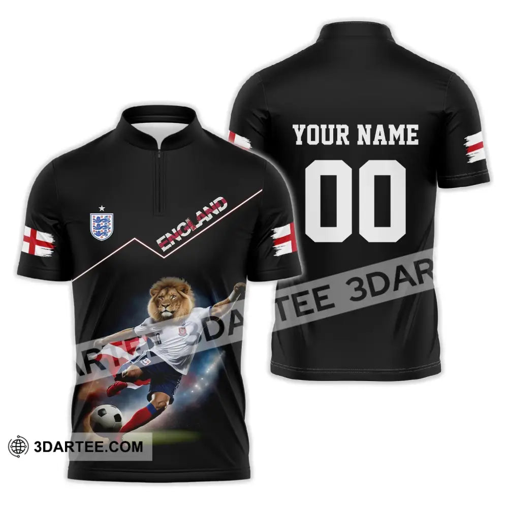 Unisex Shirt - Custom Name And Number Euro 2024 England Lion Zipper Polo / S T-Shirt