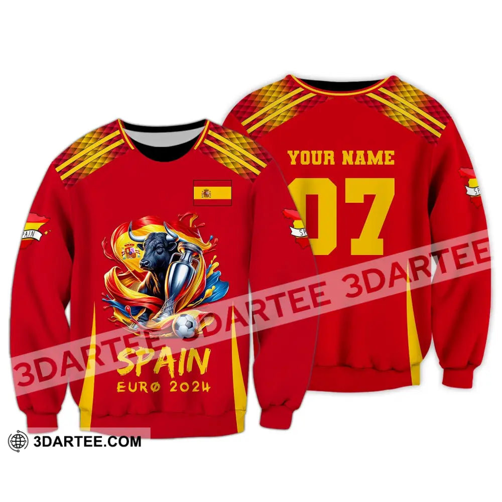 Unisex Shirt Custom Name And Number Euro 2024 Football Spain Polo Hoodie Long Sleeve / S T-Shirt