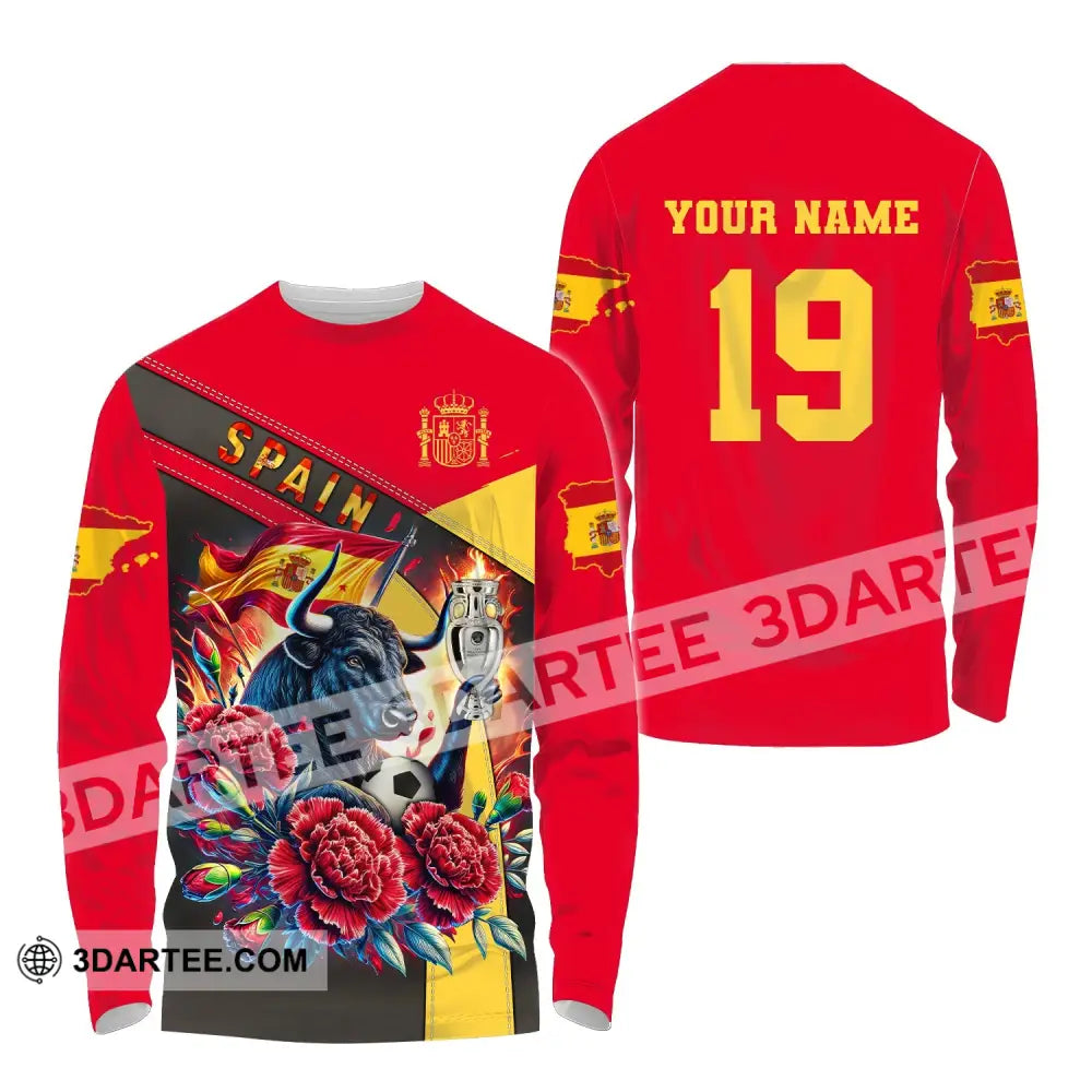 Unisex Shirt Custom Name And Number Euro 2024 Football Spain Polo Hoodie Long Sleeve / S T-Shirt