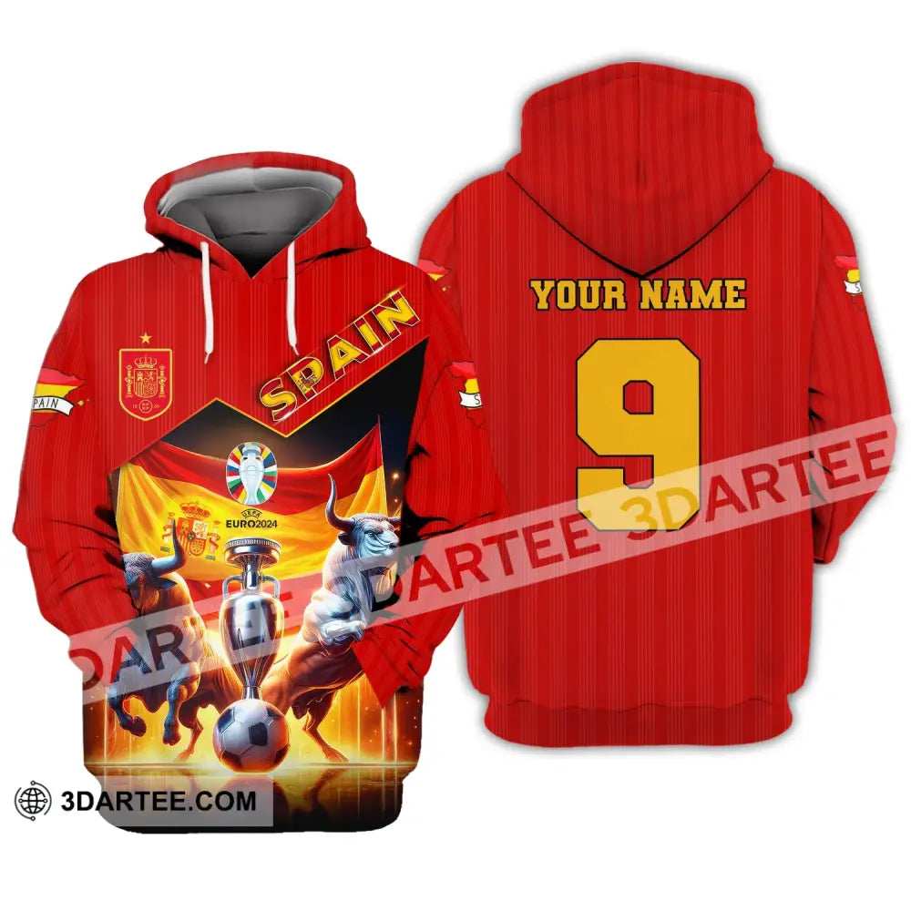 Unisex Shirt Custom Name And Number Euro 2024 Football Spain Polo Hoodie Long Sleeve / S T-Shirt