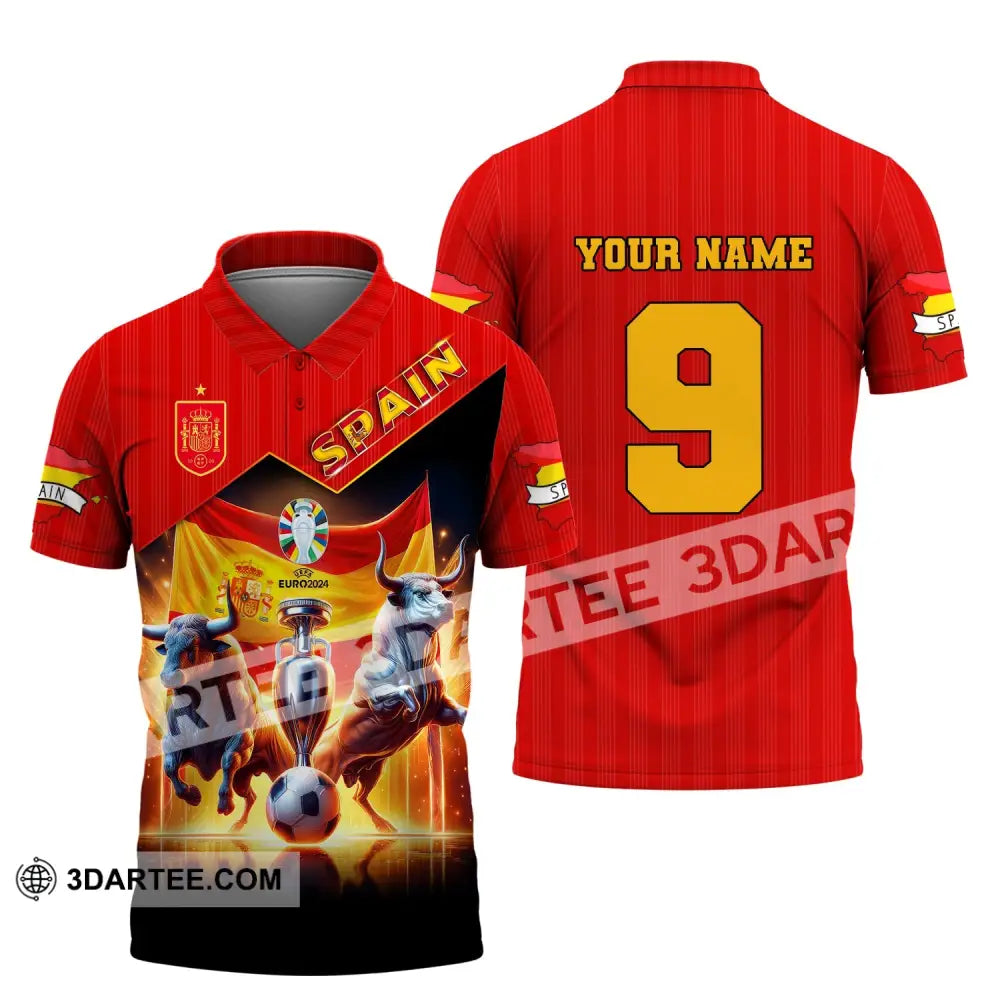 Unisex Shirt Custom Name And Number Euro 2024 Football Spain Polo Hoodie Long Sleeve / S T-Shirt