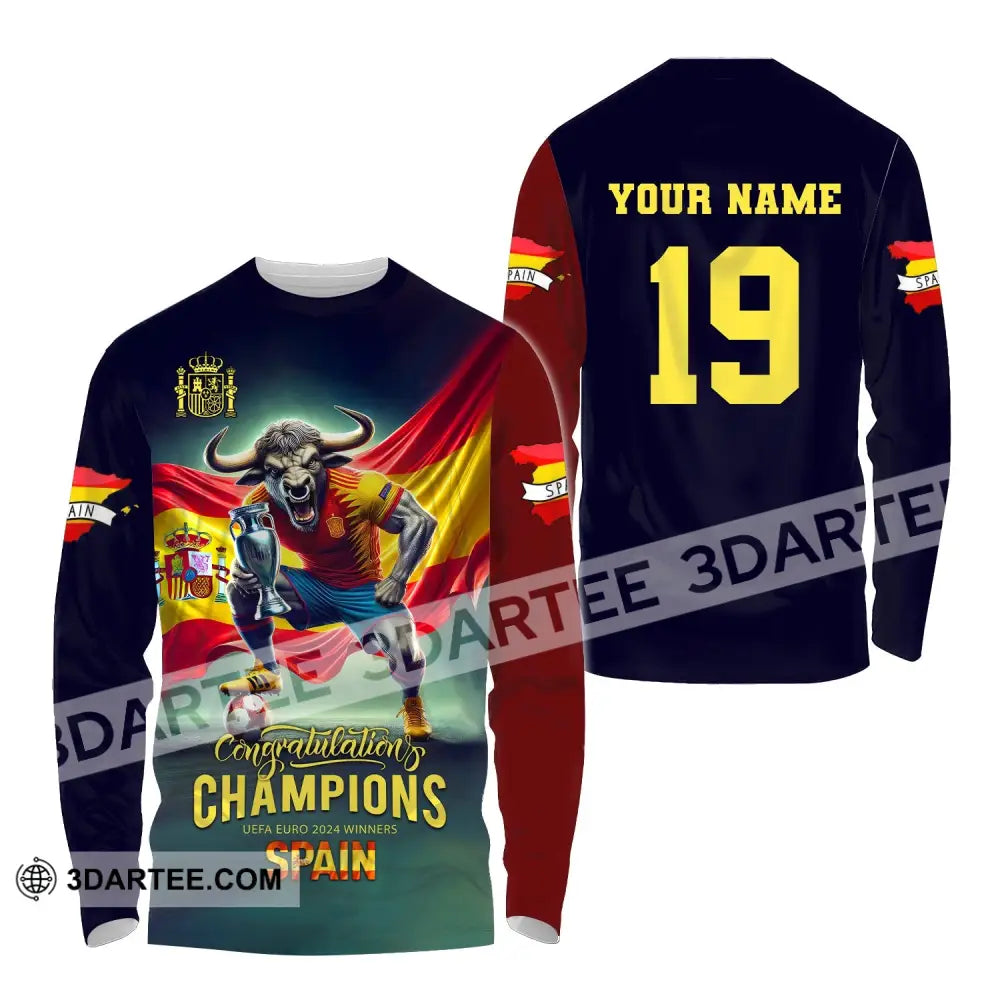 Unisex Shirt Custom Name And Number Euro 2024 Football Spain Polo Hoodie Long Sleeve / S T-Shirt