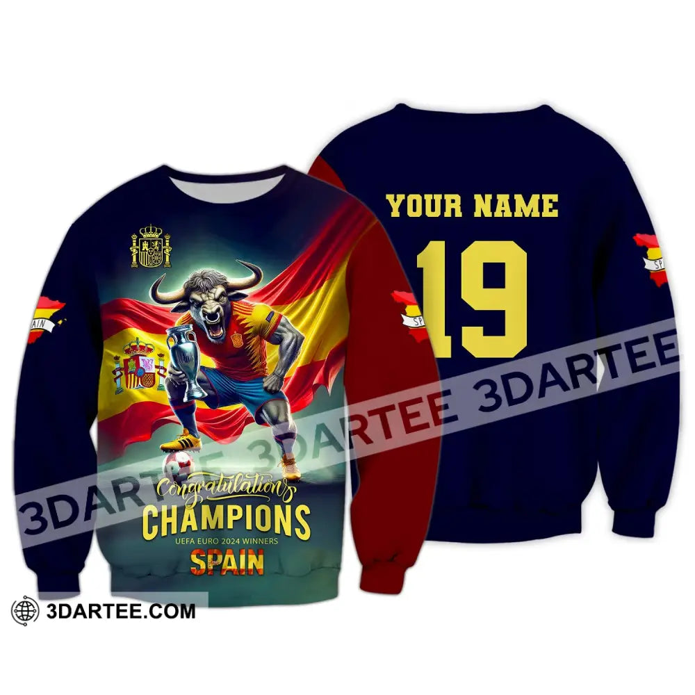 Unisex Shirt Custom Name And Number Euro 2024 Football Spain Polo Hoodie Long Sleeve / S T-Shirt