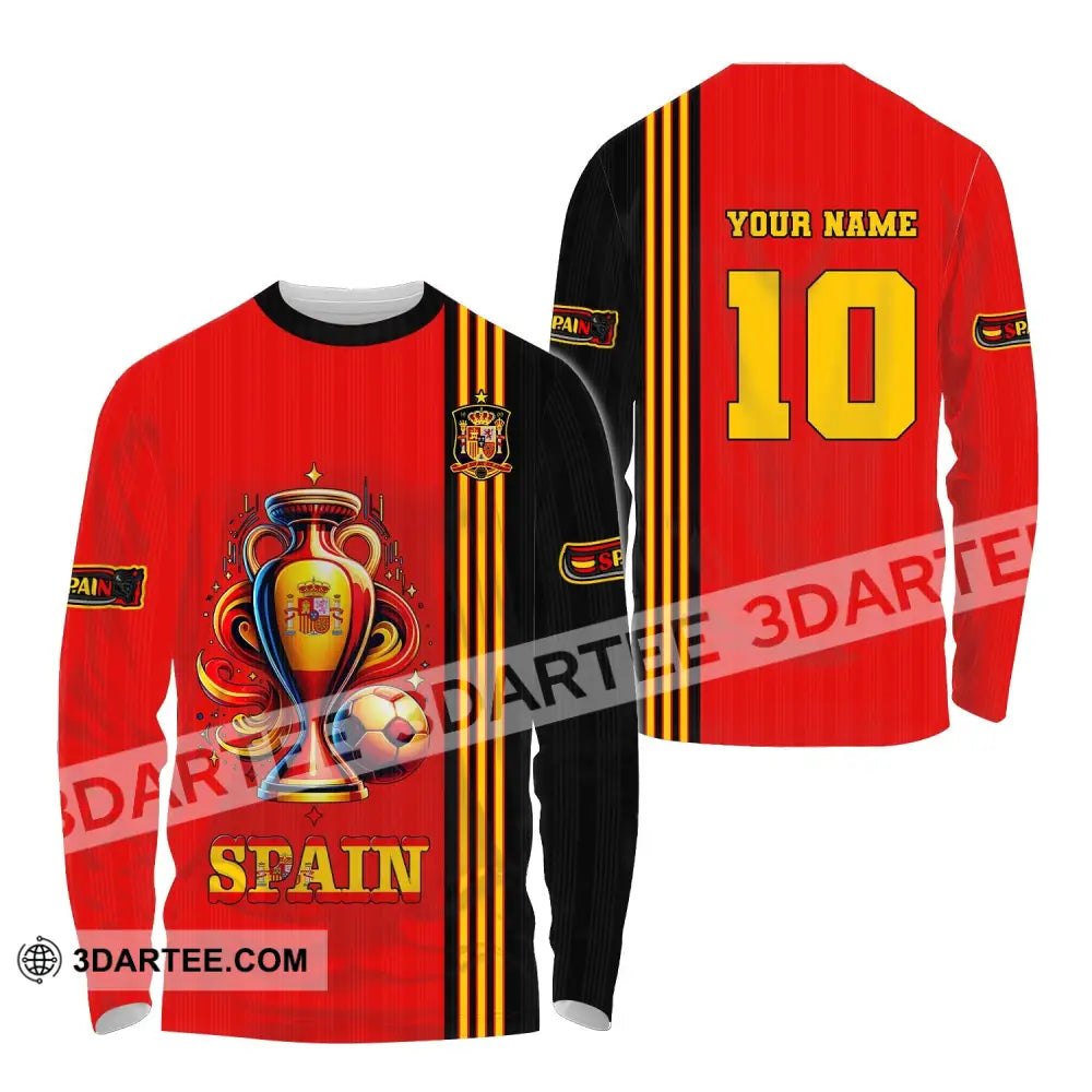 Unisex Shirt Custom Name And Number Euro 2024 Football Spain Polo Hoodie Long Sleeve / S T-Shirt