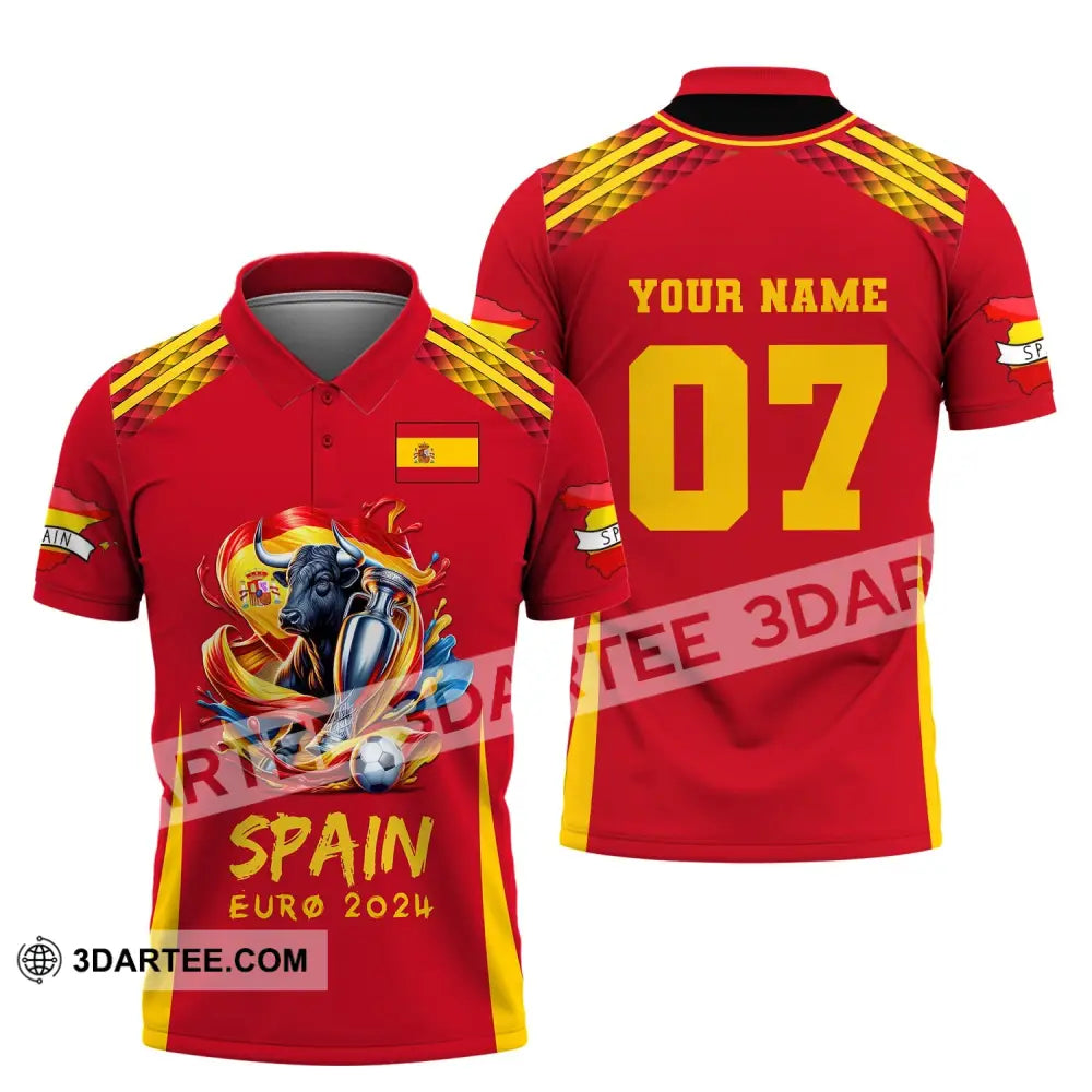 Unisex Shirt Custom Name And Number Euro 2024 Football Spain Polo Hoodie Long Sleeve / S T-Shirt