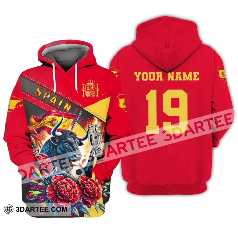 Unisex Shirt Custom Name And Number Euro 2024 Football Spain Polo Hoodie Long Sleeve / S T-Shirt