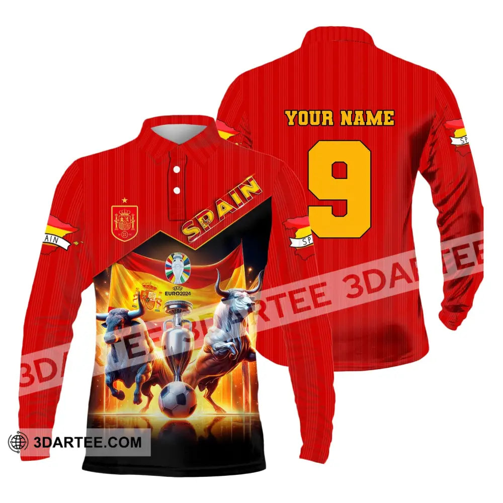 Unisex Shirt Custom Name And Number Euro 2024 Football Spain Polo Hoodie Long Sleeve / S T-Shirt