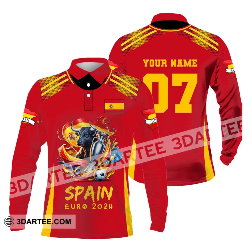 Unisex Shirt Custom Name And Number Euro 2024 Football Spain Polo Hoodie Long Sleeve / S T-Shirt