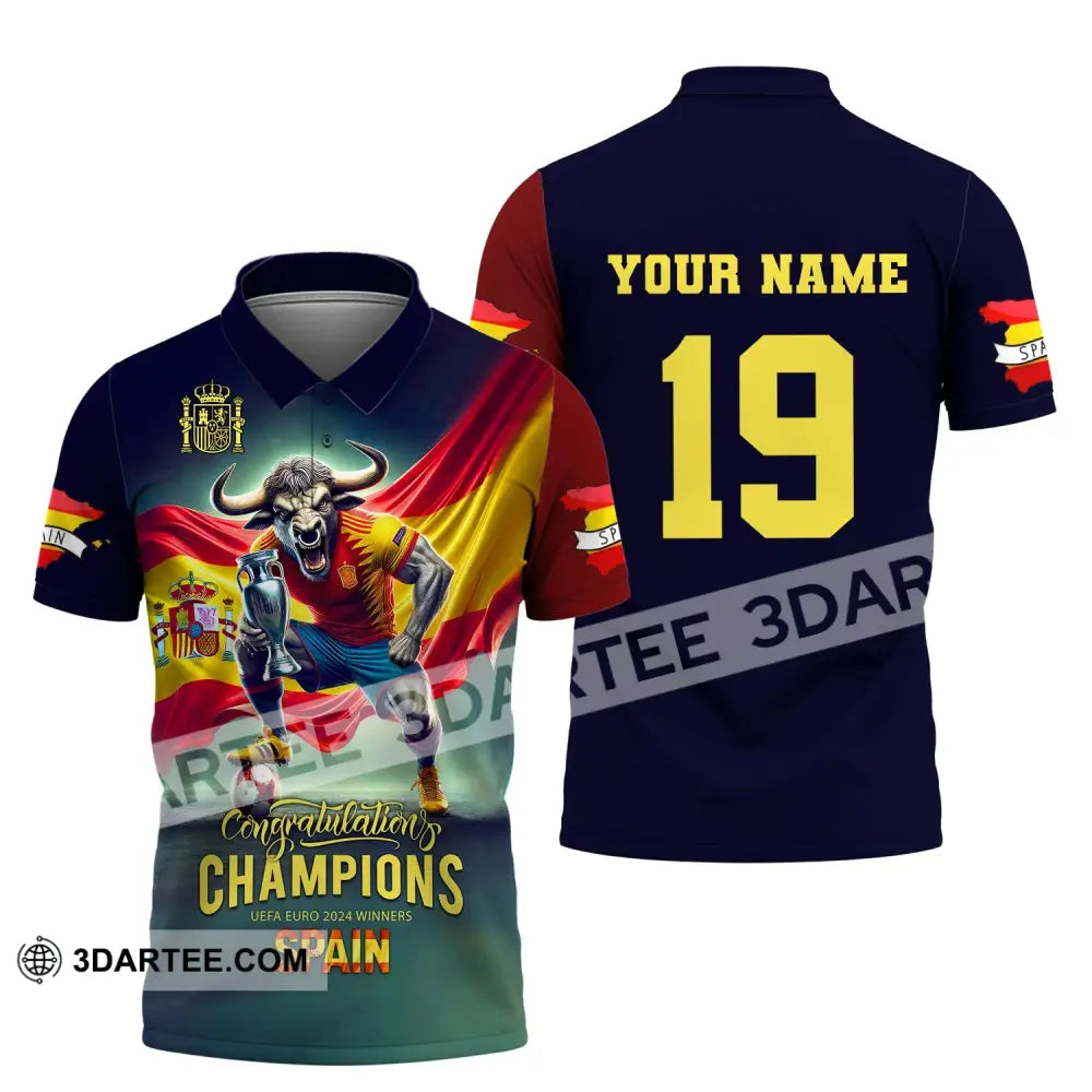 Unisex Shirt Custom Name And Number Euro 2024 Football Spain Polo Hoodie Long Sleeve / S T-Shirt