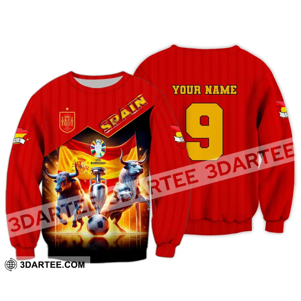 Unisex Shirt Custom Name And Number Euro 2024 Football Spain Polo Hoodie Long Sleeve / S T-Shirt