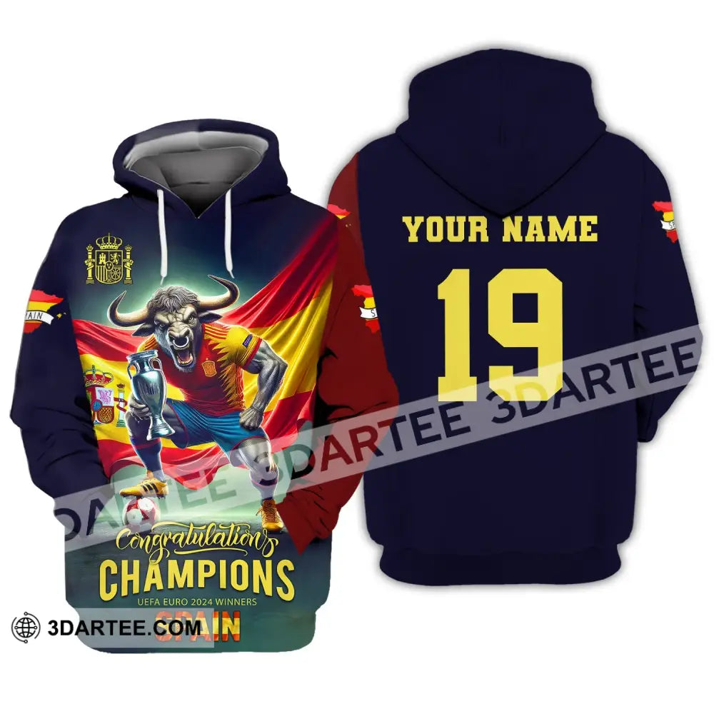 Unisex Shirt Custom Name And Number Euro 2024 Football Spain Polo Hoodie Long Sleeve / S T-Shirt