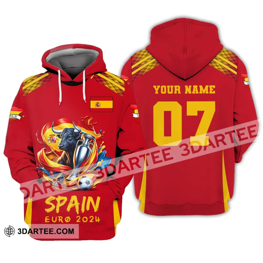 Unisex Shirt Custom Name And Number Euro 2024 Football Spain Polo Hoodie Long Sleeve / S T-Shirt