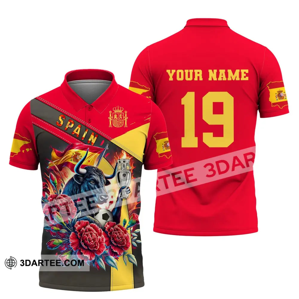 Unisex Shirt Custom Name And Number Euro 2024 Football Spain Polo Hoodie Long Sleeve / S T-Shirt