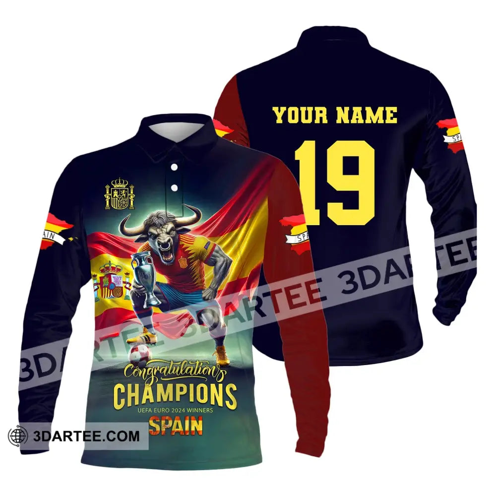 Unisex Shirt Custom Name And Number Euro 2024 Football Spain Polo Hoodie Long Sleeve / S T-Shirt