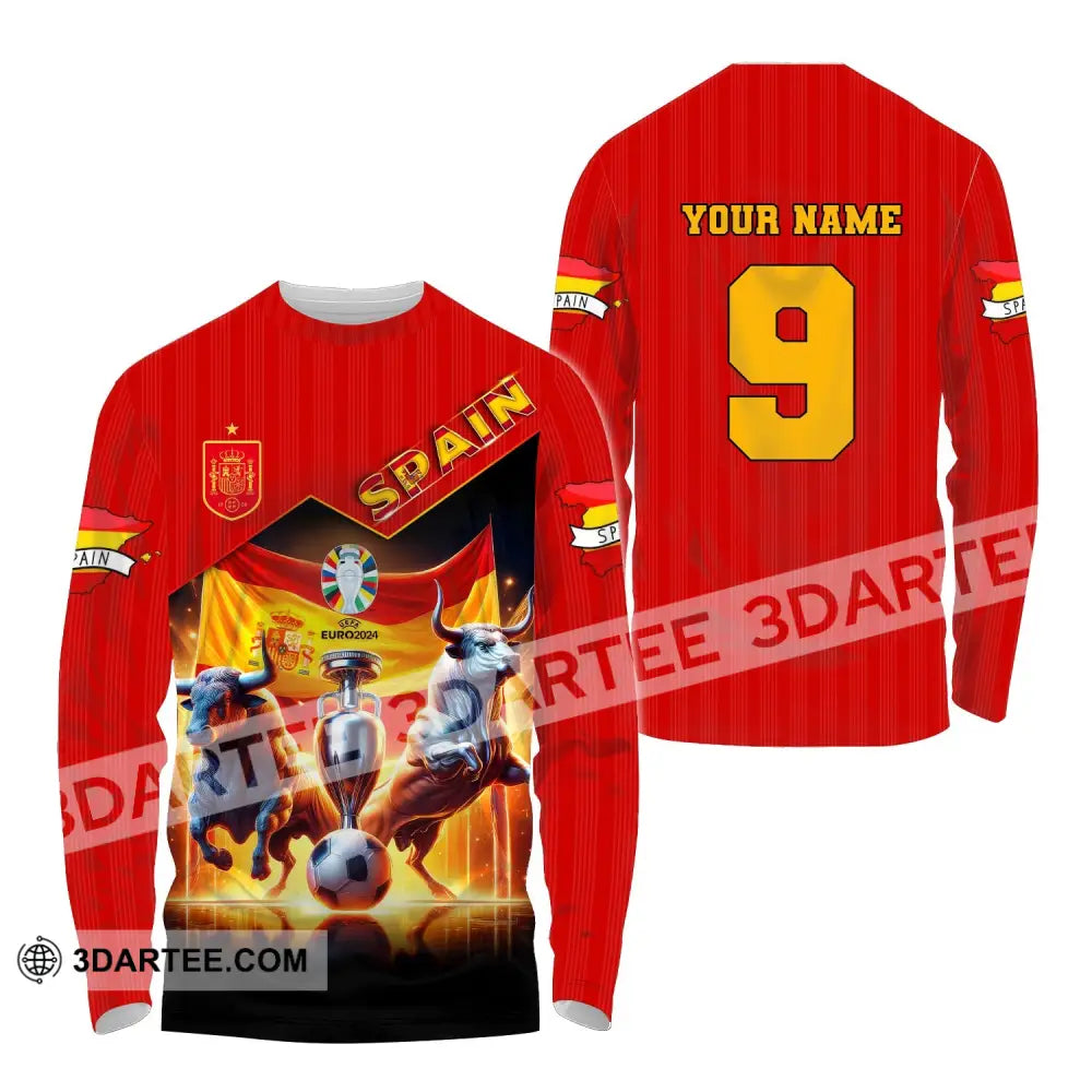 Unisex Shirt Custom Name And Number Euro 2024 Football Spain Polo Hoodie Long Sleeve / S T-Shirt