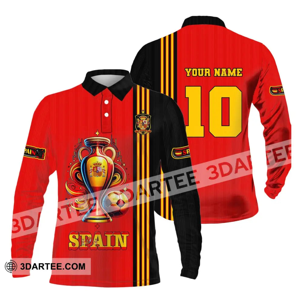 Unisex Shirt Custom Name And Number Euro 2024 Football Spain Polo Hoodie Long Sleeve / S T-Shirt