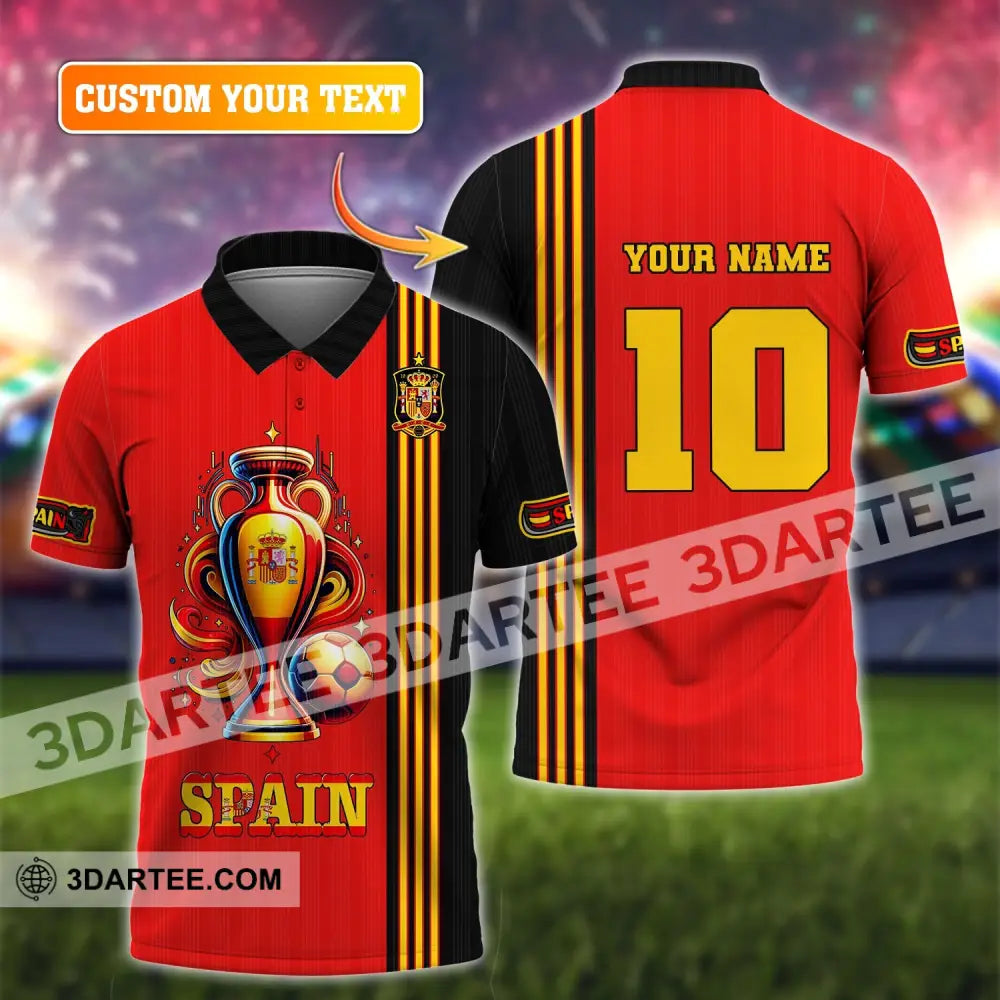 Unisex Shirt Custom Name And Number Euro 2024 Football Spain Polo Hoodie Long Sleeve T-Shirt