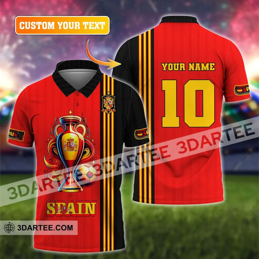 Unisex Shirt Custom Name And Number Euro 2024 Football Spain Polo Hoodie Long Sleeve T-Shirt