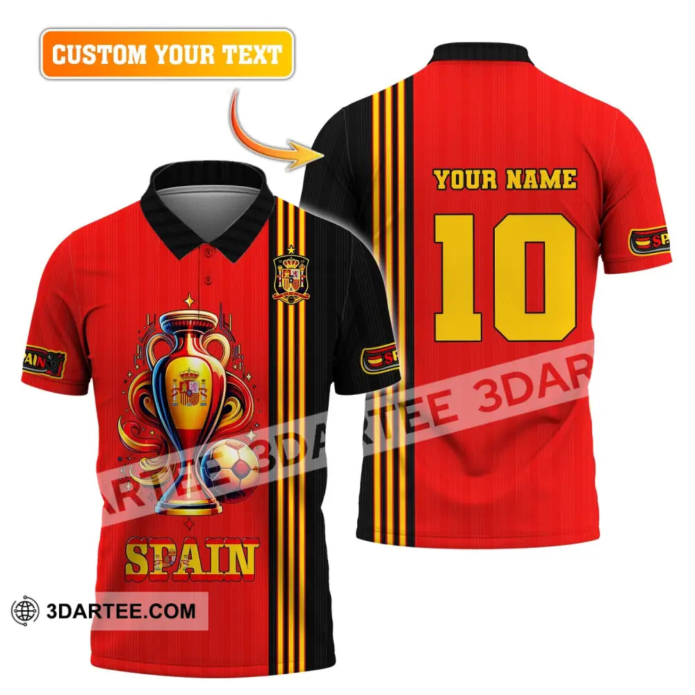 Unisex Shirt Custom Name And Number Euro 2024 Football Spain Polo Hoodie Long Sleeve T-Shirt