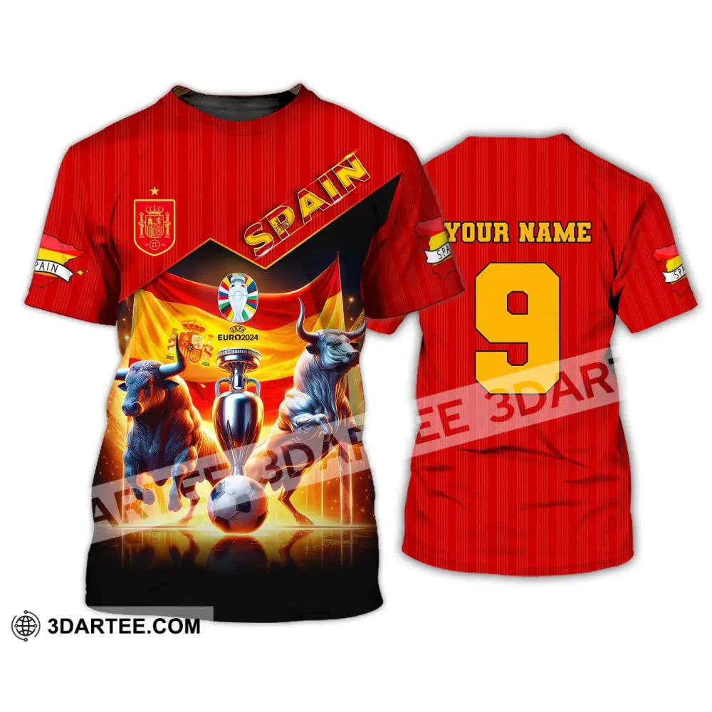 Unisex Shirt Custom Name And Number Euro 2024 Football Spain Polo Hoodie Long Sleeve T-Shirt / S