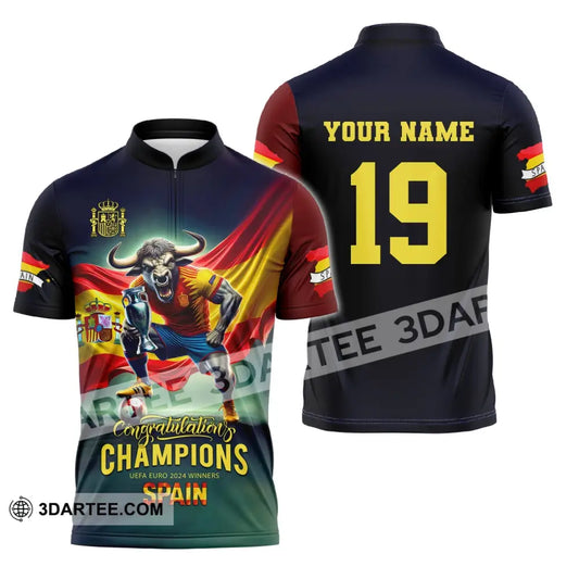 Unisex Shirt Custom Name And Number Euro 2024 Football Spain Polo Hoodie Long Sleeve T-Shirt / S