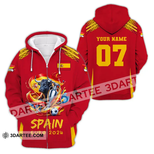 Unisex Shirt Custom Name And Number Euro 2024 Football Spain Polo Hoodie Long Sleeve Zipper / S