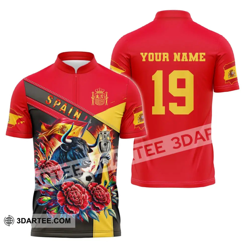 Unisex Shirt Custom Name And Number Euro 2024 Football Spain Polo Hoodie Long Sleeve Zipper / S