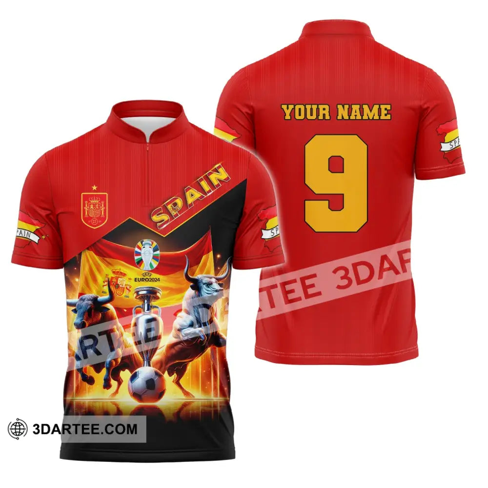 Unisex Shirt Custom Name And Number Euro 2024 Football Spain Polo Hoodie Long Sleeve Zipper / S